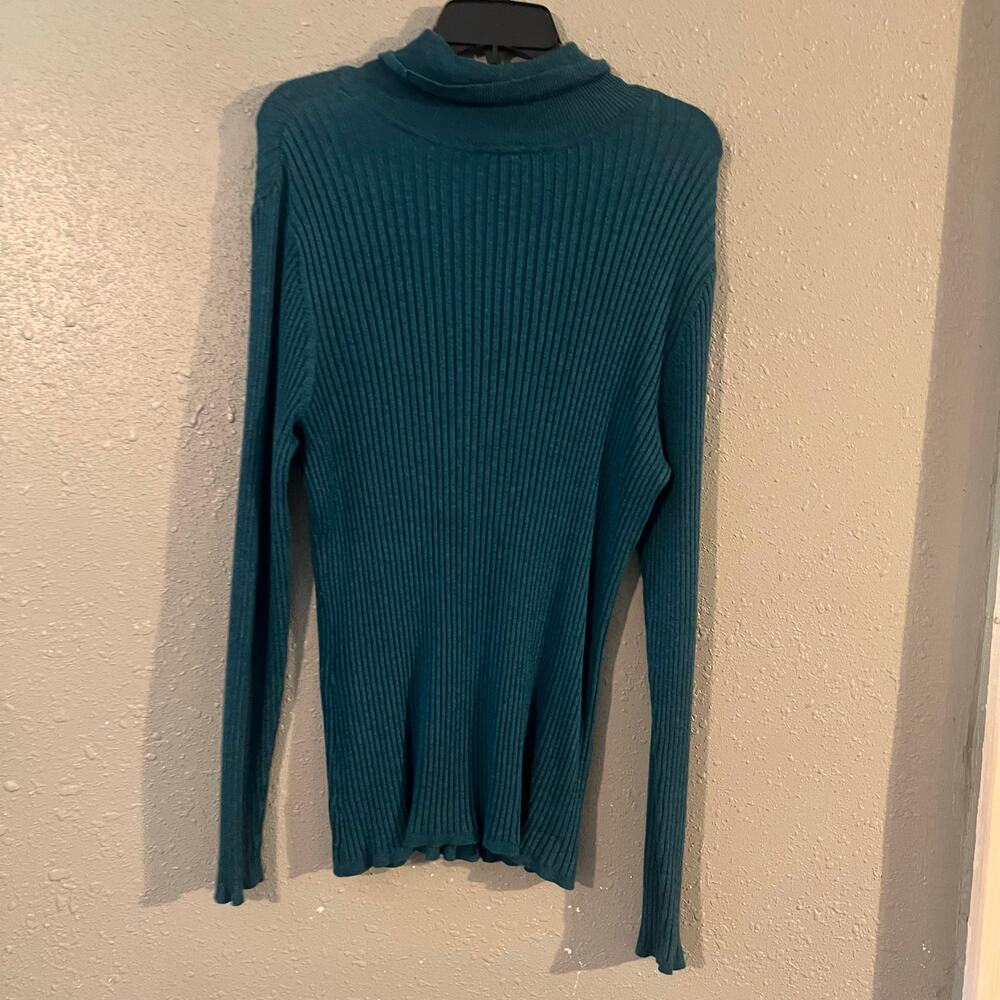 Womens Long Sleeve Teal Knit Turtleneck Shirt 22/24 Workwear Old Money Academia